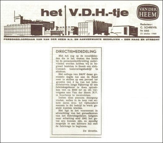 Eerste vermelding Sneek, VDH-tje N°666-1 van 22 oktober 1960